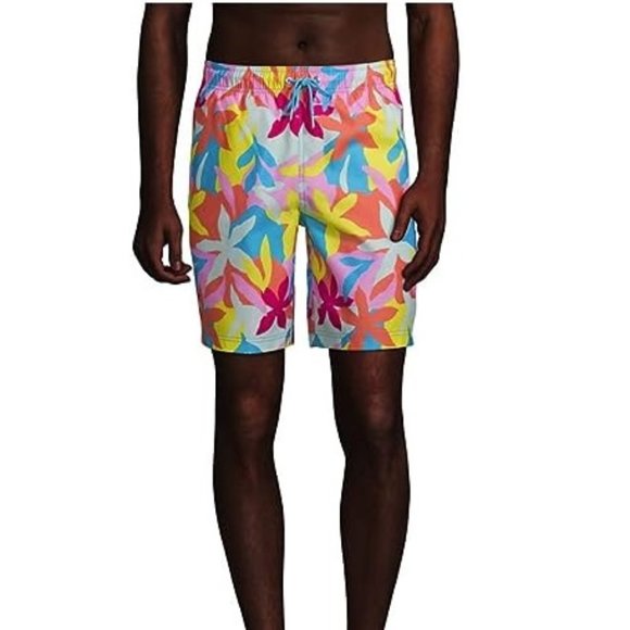 NWT Lands' End Men's Lined 8in Print Volley Shorts Swim Trunks Size L $70 FLA232 - Picture 1 of 5
